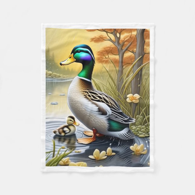 Couverture en laine polaire Canard colvert et cane (Devant)