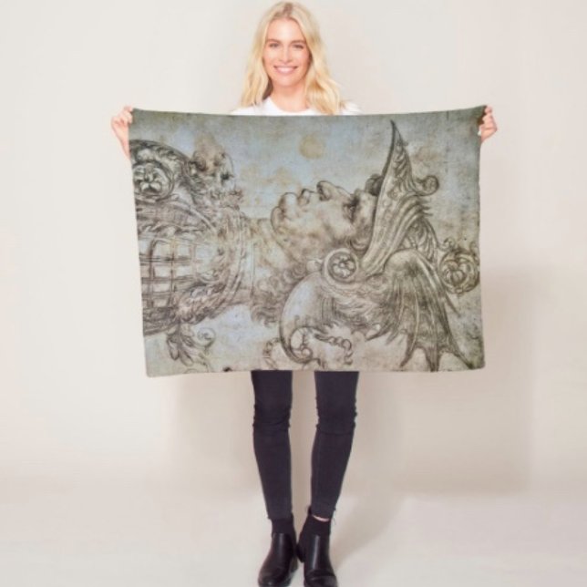 Couverture en laine polaire de guerrier casqué de  (Da Vinci’s Ancient Warrior Sketch  blanket - soft and colourful available  in 3 different sizes. 
)
