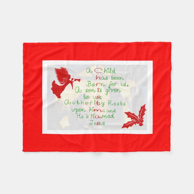 Couverture en laine polaire de Noël/Un enfant est  (Devant (Horizontal))