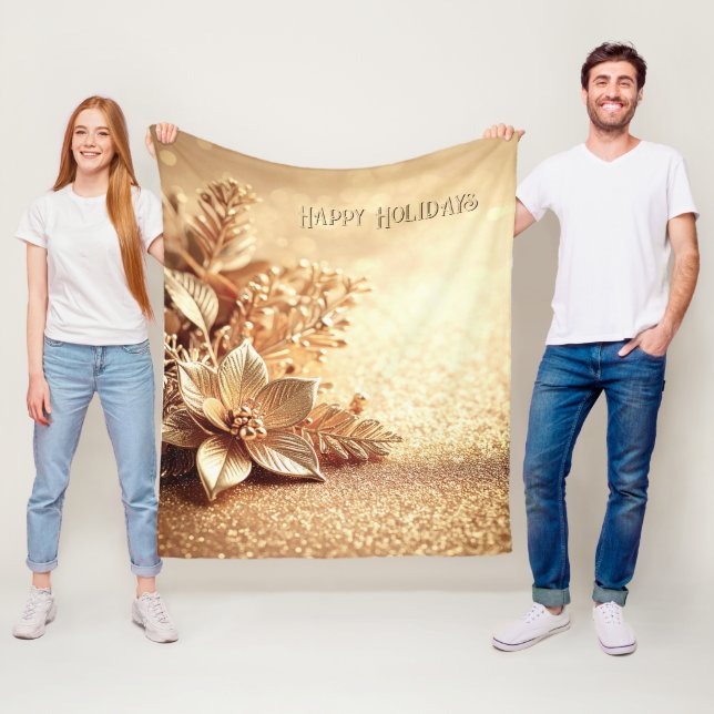 Couverture en laine polaire Poinsettia doré (En situation)
