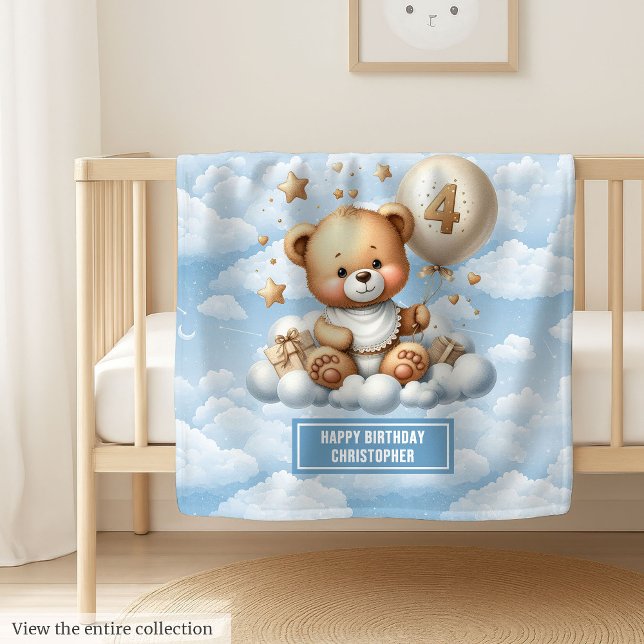 Couverture en peluche bleu et or pour cadeau de 4e (Blue and gold teddy blanket for 4th birthday gift)