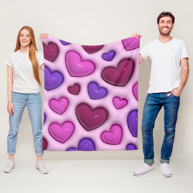 Couverture en polaire avec coeur brillant 3D (En situation)