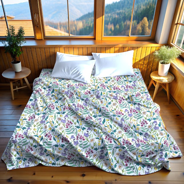 Couverture en polaire bleu fleur sauvage, grande (Wildflowers Blue Fleece Blanket, Large)