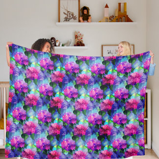Couverture en polaire bleu rose Hydrangea