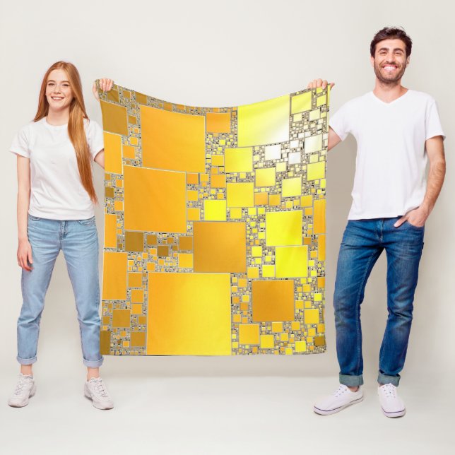 Couverture en polaire carrée jaune et orange (En situation)