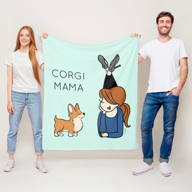 Couverture en polaire Corgi Mama personnalisée (En situation)