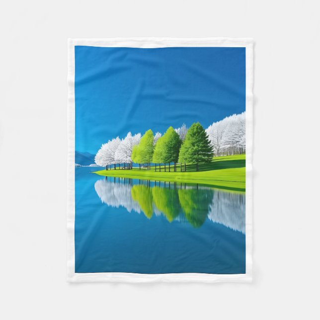 Couverture en polaire d'arbres au bord du lac vert (Devant)