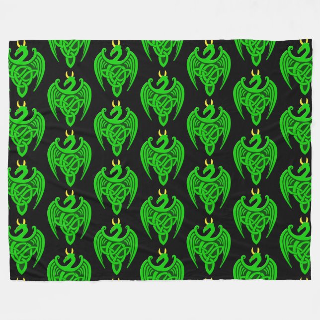 Couverture en polaire de Dragon Celtique Vert (Devant (Horizontal))