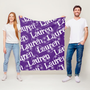 Couverture en polaire de soccer violet et blanc