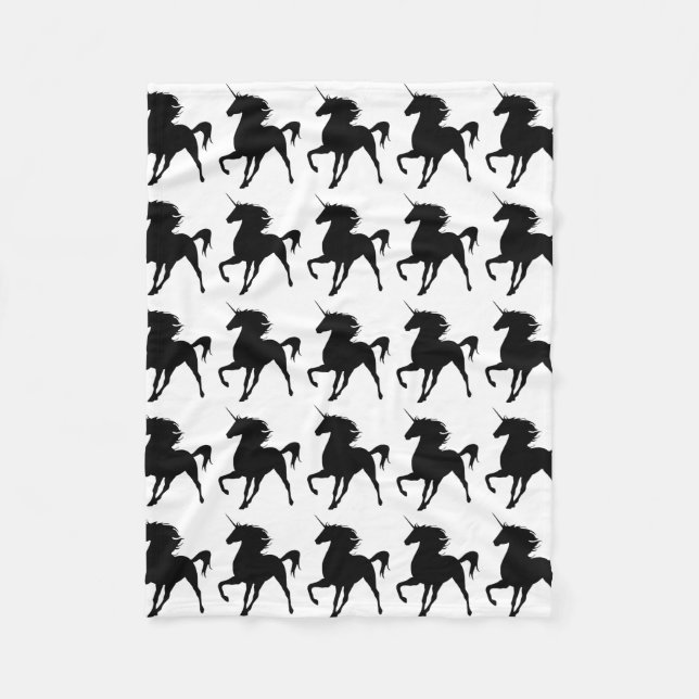 Couverture en polaire en silhouette Unicorne noire (Devant)