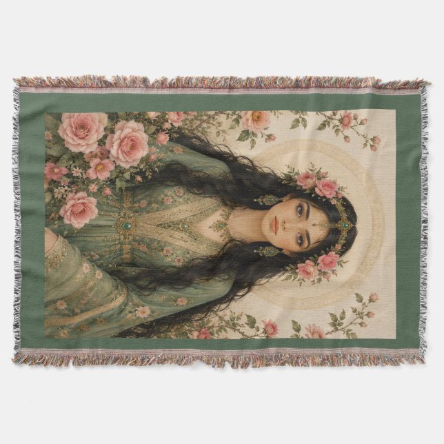 Couverture en polaire Lady Florale Émeraude | Rose (Devant)