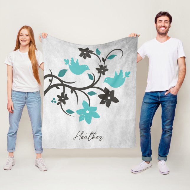 Couverture en polaire Lovebirds turquoise (En situation)