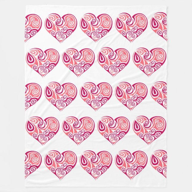 Couverture en polaire - Motif coeurs 2 (Devant)
