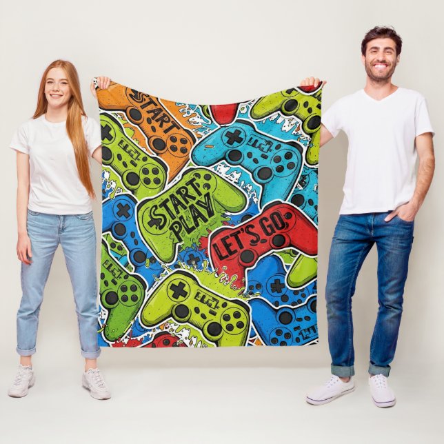 Couverture en polaire motif gamer (En situation)
