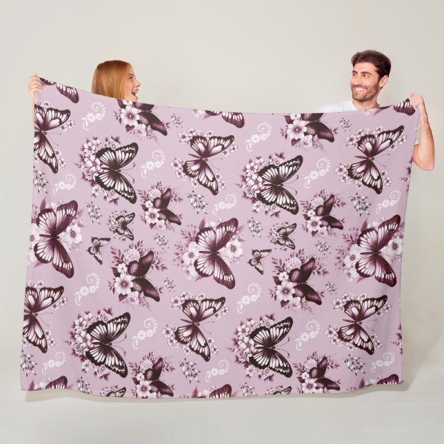 Couverture en polaire Motif papillon rose (En situation)