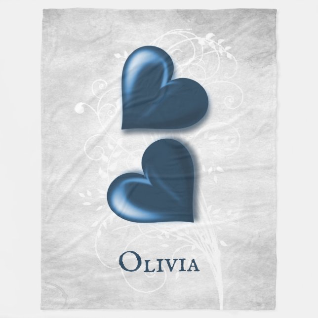 Couverture en polaire personnalisée Coeurs bleus (Devant)
