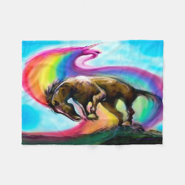 Couverture en polaire Unicorne arc-en-ciel (Devant (Horizontal))