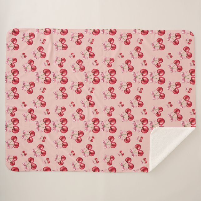 Couverture en Sherpa Fleece à motif rose de cerisi (Devant (Horizontal))