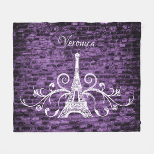 Couverture en toison violet Eiffel Tower Grunge