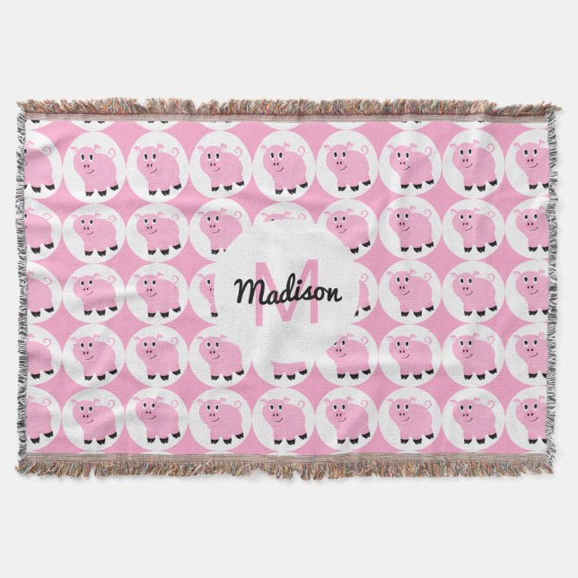 Couverture Enfants monogrammes Motif de cochon rose (Devant)