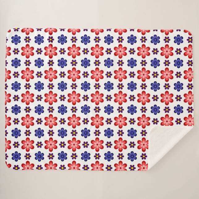 Couverture Épaisse Sherpa Fleurs Bleues Violettes  (Devant (Horizontal))