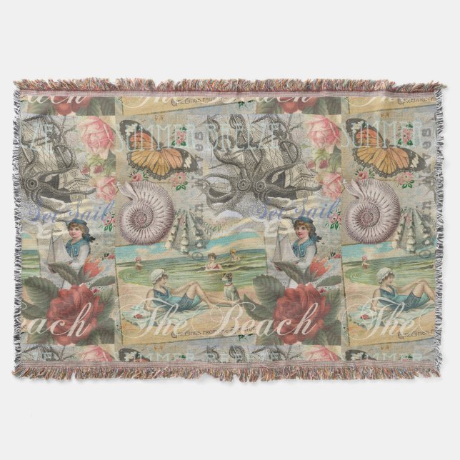 Couverture été plage vintage pieuvre antique voile (Devant)