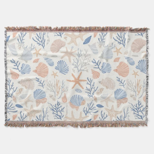 Couverture Étoiles de mer Coquillages des côtes Bleu Crème de (Devant)