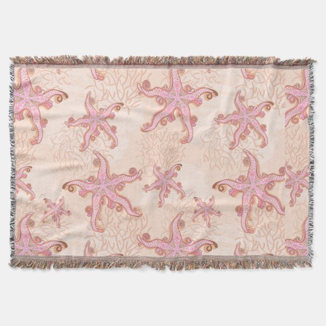 Couverture Étoiles de mer et motif pastel rose corail (Devant)