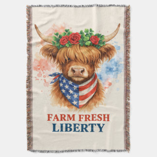 Couverture Farm Fresh Liberty Highland Cow Patriotic USA Art