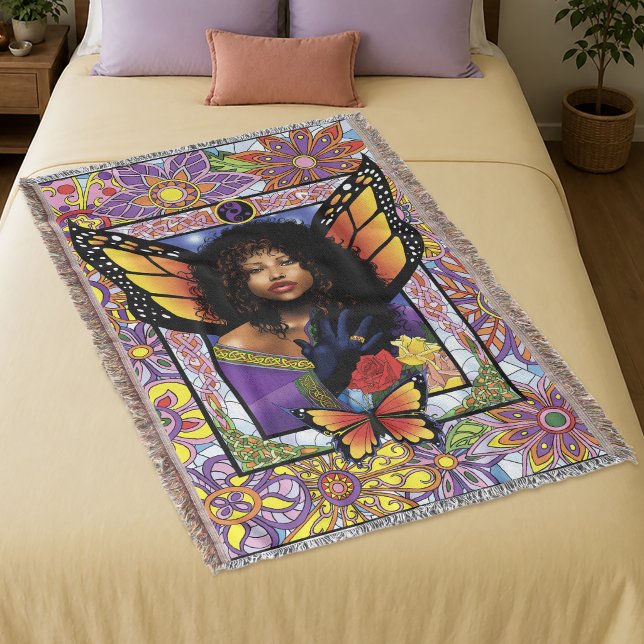 Couverture Fée Reine Papillon Vitrail Violet (Créateur téléchargé)
