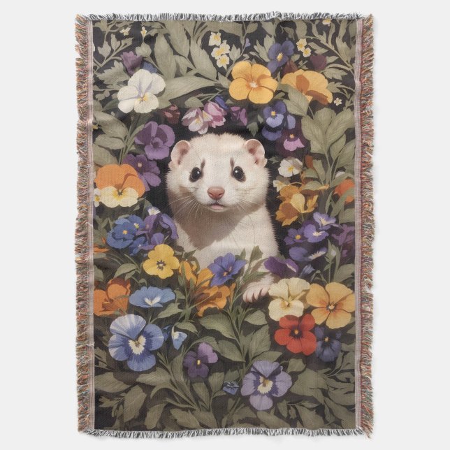 Couverture Ferret Cute Niché Dans Le Jardin De Pansies (devant Vertical)