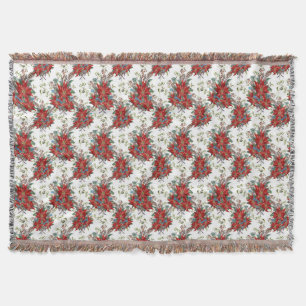 Couverture Festive Poinsettia Rouge Poinsettia Blanche