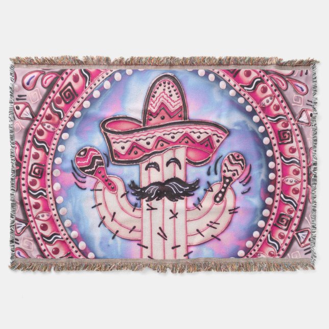 Couverture Fête mexicaine Cinco de Mayo Sombrero Rose Blue (Devant)