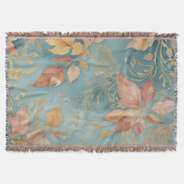Couverture Feuille de Pêche Élégante Confortable Cyan Blush F (Devant)