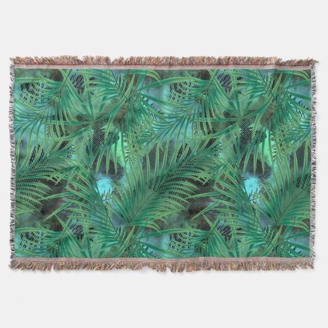 Couverture Feuilles, palmier, arbres, vert, bleu, tropical (Devant)