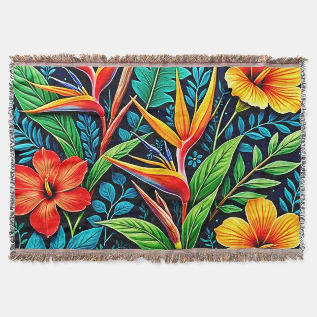 Couverture Feuilles Tropicales Fleurissent Art (Devant)