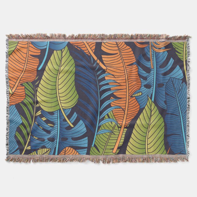 Couverture Feuilles tropicaux, motif sans couture fleurie. (Devant)