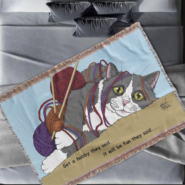 Couverture Fil Tricot drôle Chat (Créateur téléchargé)