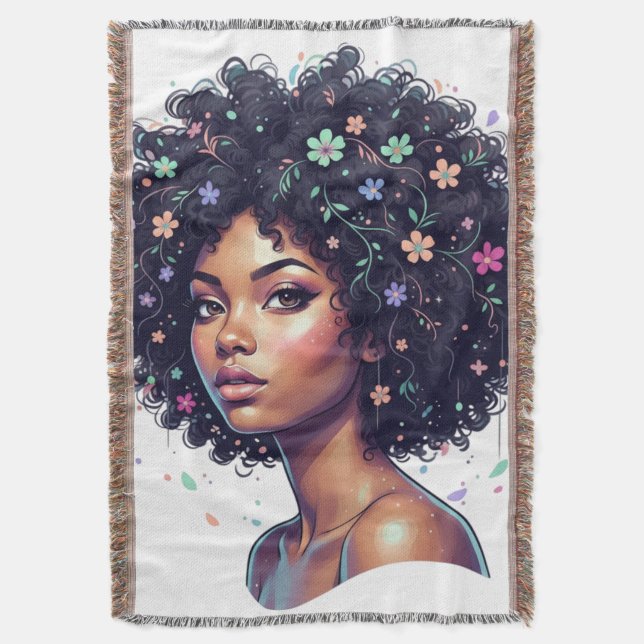 Couverture Fille noire fantaisiste avec afro orné de fleurs (devant Vertical)