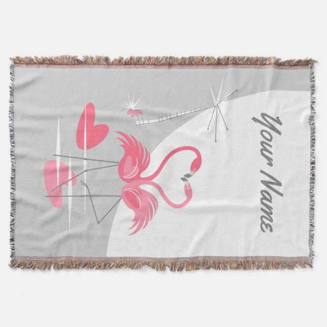 Couverture Flamant rose Amour Grande Lune Nom vertical (Devant)