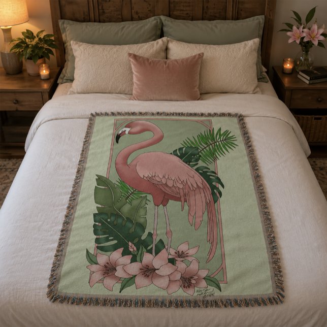 Couverture Flamant Rose Feuilles Vertes Lily (Créateur téléchargé)