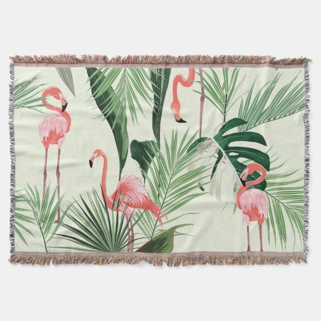 Couverture Flamant rose rose Fleurs exotiques Motif (Devant)