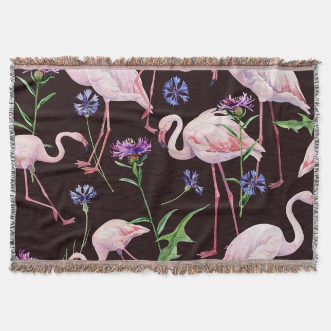 Couverture Flamants d'aquarelle et fleurs sauvages motif. (Devant)