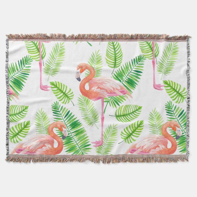 Couverture Flamants roses et feuilles tropicaux (Devant)