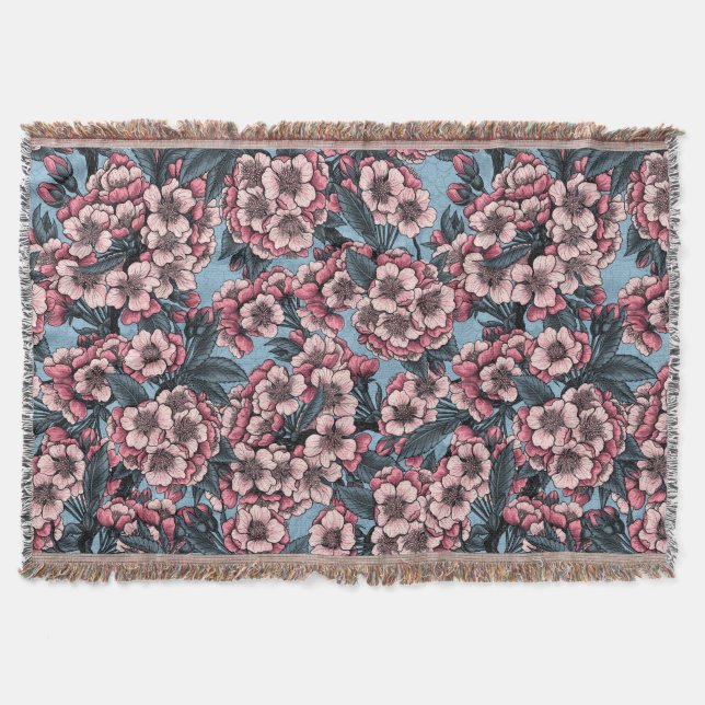 Couverture Fleur de cerisier rose et bleu (Devant)