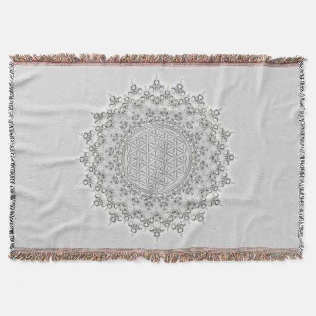 Couverture Fleur de la vie - Fractal Mandala gris vert (Devant)