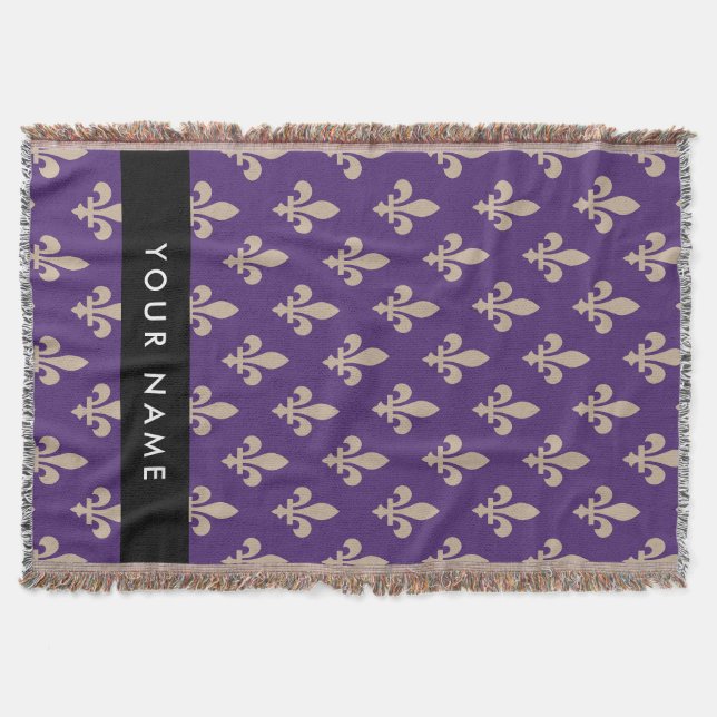 Couverture Fleur de Lis, Beige on Purple, Royal, Your Name (Devant)