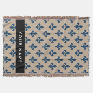 Couverture Fleur de Lis, Bleu Marine sur Beige, Royal, Votre