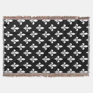 Couverture Fleur de Lis Motif, Royal French, Blanc sur Noir
