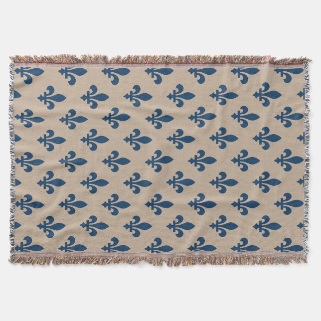 Couverture Fleur de Lis Motif, Royal French Blue sur Crème (Devant)